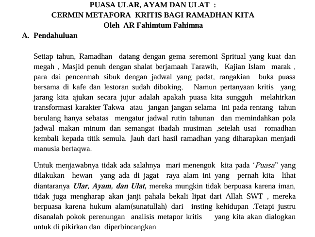 puasa ular, ayam dan ulat cermin metapora kritis bagi ramadhan kita 